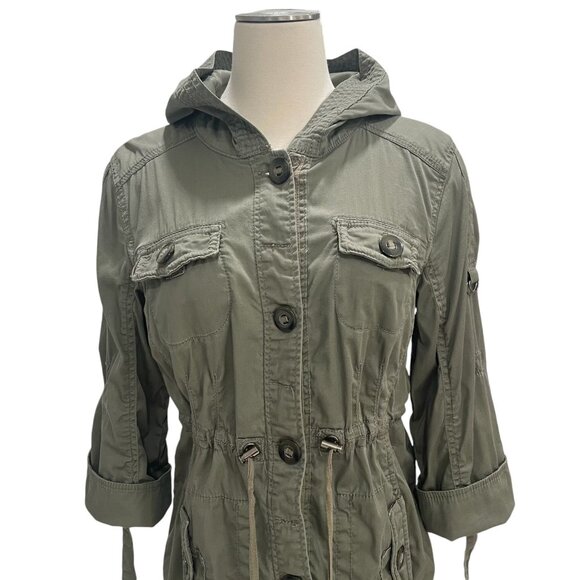 American Rag Olive Green Hooded Utility Jacket Gorpcore Urban Chic Outdoor Camp - Picture 5 of 13